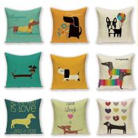 45x45cm Cute Dachshund Animal Puppy Linen Pillow Cover Cotton Sofa Cushion Cover Home Decor Wholesale