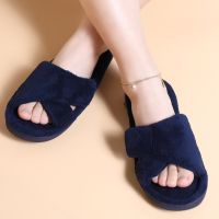 Comwarm Women Furry Slippers Soft Sloe Open Toe Memory Foam Non slip House Plush Slippers Adjustable Terry Cloth Indoor Sandals