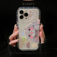 เคสโทรศัพท์โปร่งใสกระต่ายน่ารักของ Rlucky สำหรับ iPhone 14 13 12 11 Pro Max เคสคลุมทั้งหมด TPU กันกระแทก Casing Ponsel ตัวปกป้องกล้องถ่ายรูปลายการ์ตูนกระต่าย Lapin