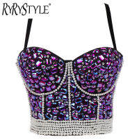 ผู้หญิงกลิตเตอร์เซ็กซี่ Top Party คริสต์มาสฮาโลวีน Bralette Camis Rhinestone ตัดเพชรดัน Bra