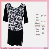 USED - Layered Black Floral Dress | เดรสยาวสีดำ สีขาว ลายดอก ทรงเอ ทำงาน วินเทจ มือสอง เดรสทำงาน