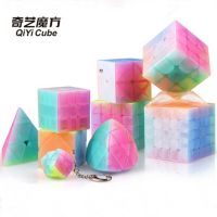 Newest QiYi Axis Magic Cube Jelly Color 2x2 3x3 4x4 5x5 Keychain Pyramid Professional Speed Cube Children Educational Toy Brain Teasers