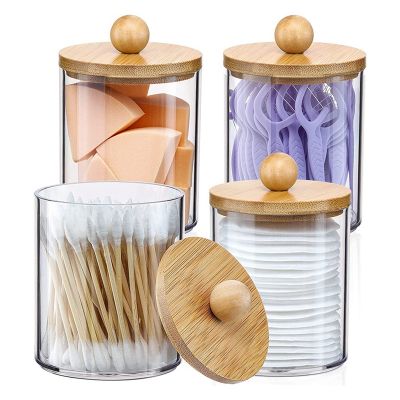 Storage Box Bathroom Organizer Accessories Storage Containers Clear Plastic Jars with Bamboo Lids for Cotton Ball,Floss
