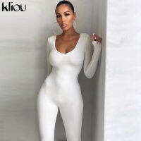 Kliou Autumn Solid Stretchy Bodycon Jumpsuits Women Slim Casual Skinny Streetwear Active Fitness Sporty Work Out Rompers