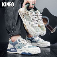 KINEO รองเท้าวิ่งระบายอากาศได้ดีสำหรับผู้ชายไม่ลื่นรองเท้าผ้าใบสำหรับเดินมีเชือกผูกรองเท้าเทนนิสโรงยิมออกกำลังกายรองเท้าสีขาวเกาหลีสำหรับรองเท้าลำลองผู้ชาย