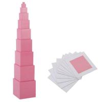 Montessori ไม้คณิตศาสตร์ของเล่นเด็ก Pink Tower Solid Cube Inligence Montessori ก่อนวัยเรียนการศึกษาของเล่นเด็ก ~