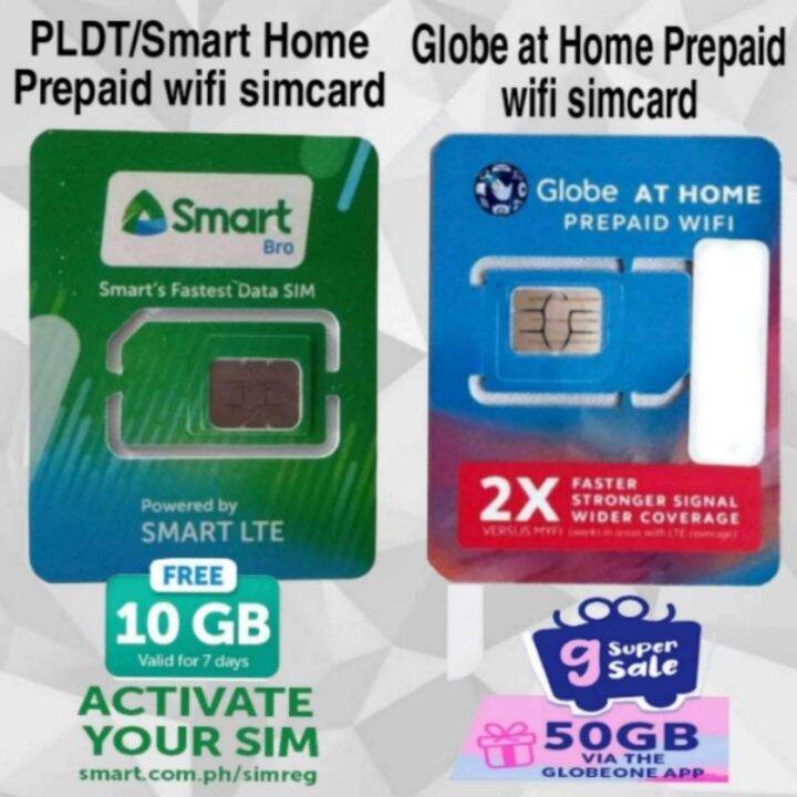 PLDT/Smart and Globe At Home Prepaid Wifi Simcard with 10gb Free data