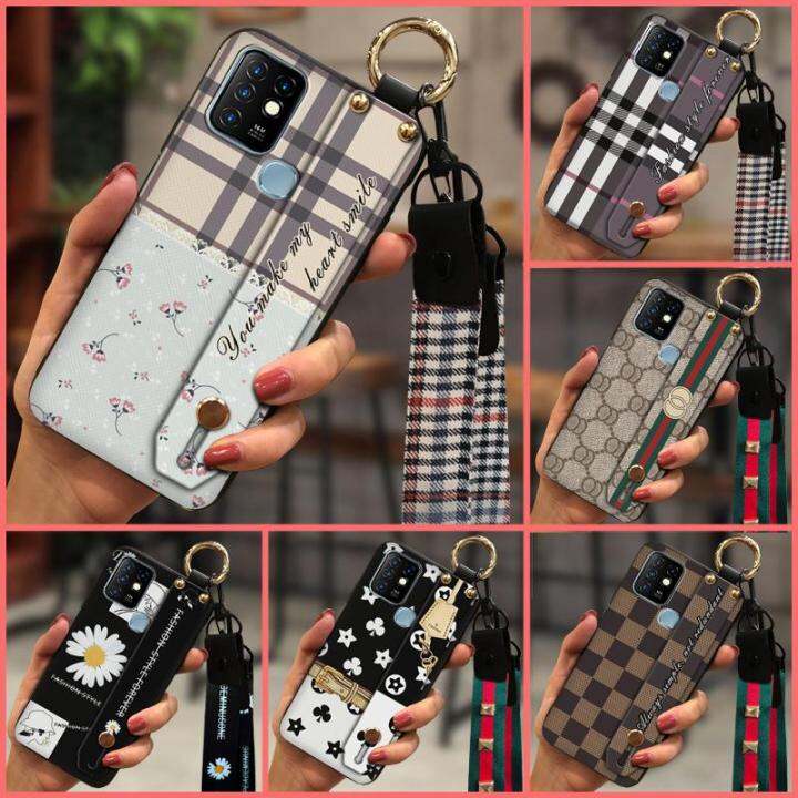 dirt-resistant-protective-phone-case-for-infinix-x682-hot10-simple-fashion-design-classic-wrist-strap-plaid-texture-tpu