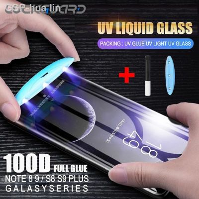 Uv Curvado Cola Vidro Temperado Para Samsung Galaxy S8 S10 S9บวก S21 S20 S22 S23 Ultra Nota 8 9 10 Filme Protetor De Tela