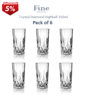 Fine Crystal [แพ็ค 6ใบ] - แก้วน้ำคริสตัลทรงสูง Crystal Diamond Highball 350ml