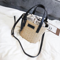 Womens Handbag Drowstring Straw Beach Bag Summer Woven Bucket Crossbody Shoulder Bags Bohemian Female Handmade Rattan Tote