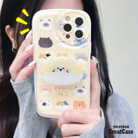 9D GLASS - พร้อมที่วางโทรศัพท์น่ารักๆ เคสป้องกันโทรศัพท์มือถือ แบบนิ่ม สําหรับ IPhone 11 12 13 14 Pro Max 8 7 Plus X Xr Xs Max SE 2020 เคสไอโฟนลายแมวสัตว์น่ารัก