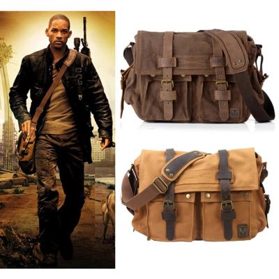 I AM LEGEND Will Smith ผ้าใบทหาร + กระเป๋าแมสเซนเจอร์ผู้ชาย,กระเป๋าผ้าใบสะพายข้างกระเป๋าลำลองสะพายไหล่และคาดลำตัวหลายกระเป๋าผู้ชาย M318