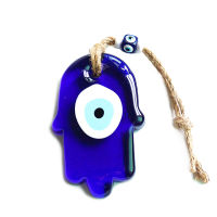 Lucky Eye Glass Fatima Hamsa Hand Blue Turkish Evil Eye Pendant Wall Hanging Jewelry Decoration for Home Living Room Car LE714