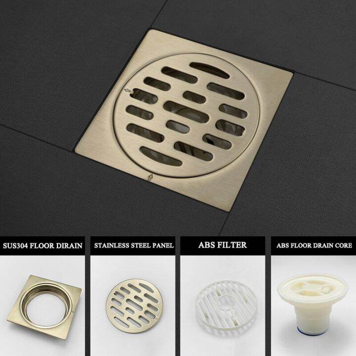 brushed-gold-floor-drains-stainless-steel-shower-floor-drain-bathroom-deodorant-square-floor-drain-strainer-cover-grate-waste-by-hs2023