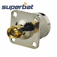 Superbat SMA Plug to N Male Flange 4 Hole Panel Mount RF Coaxial Connector Adapter 25*25mm for Wireless Electrical Connectors