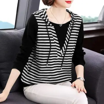 Shop Long Sleeve T Shirt Hood Women Stripe with great discounts