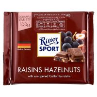 ริทเทอร์ สปอร์ต ช็อกโกแลตนมผสมลูกเกดและเฮเซลนัท Ritter Sport Raisins Hazelnuts Milk Chocolate 100g.