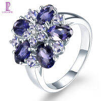 925 เงินสเตอร์ลิงแหวนเพชรเครื่องประดับอัญมณีธรรมชาติIolite Tanzanite