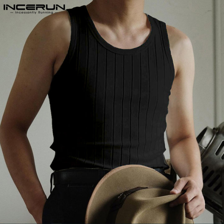 incerun-เสื้อกล้ามกีฬาฟิตสำหรับผู้ชาย-เสื้อยืดถักสำหรับวันหยุดสไตล์ตะวันตก