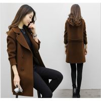 Women Long Sleeve OL Business Wear Elegant Wool Long Trench Coat Outwear