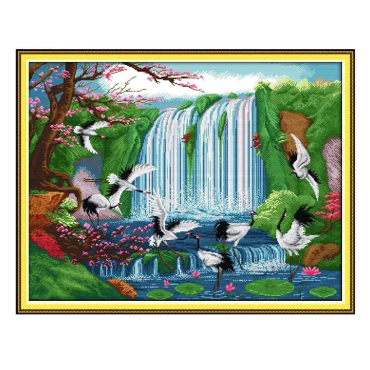 Pemandangan Alam Lanskap Pemandangan DIY Cross Stitch Bordir Set Burung