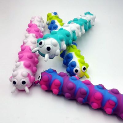 Caterpillar Silicone Sucker Sensory Squeeze Decompress Silicone Glowing Luminous Stress Relief Pop Fidget Toy Rubber Suction Cup