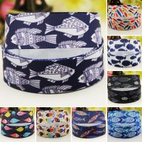 22mm 25mm 38mm 75mm fish cartoon printed Grosgrain Ribbon party decoration 10 Yards satin ribbons Gift Wrapping  Bags