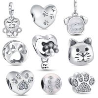 925 Sterling Silver Charm Bead Fit Original Pandora Cat Paw Dog Love DIY Bracelet Jewelry Pendant For Women Gift