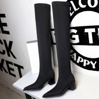 BIGTREE Shoes Women y Over The Knee Boots Pointed Top Stretch Boots Thick Heel High Boots Black Long Boots Autumn Winter Shoe