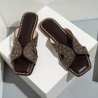 female new 23 fashn hot diamond flat slippers women sles sqre head hoow female sls slippers