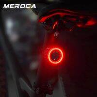 MEROCA จักรยานไฟท้าย USB ชาร์จการมองเห็นสูงมัลติฟังก์ชั่กระพริบด้วยเซ็นเซอร์เบรกไฟท้าย MTB จักรยานถนนโคมไฟ