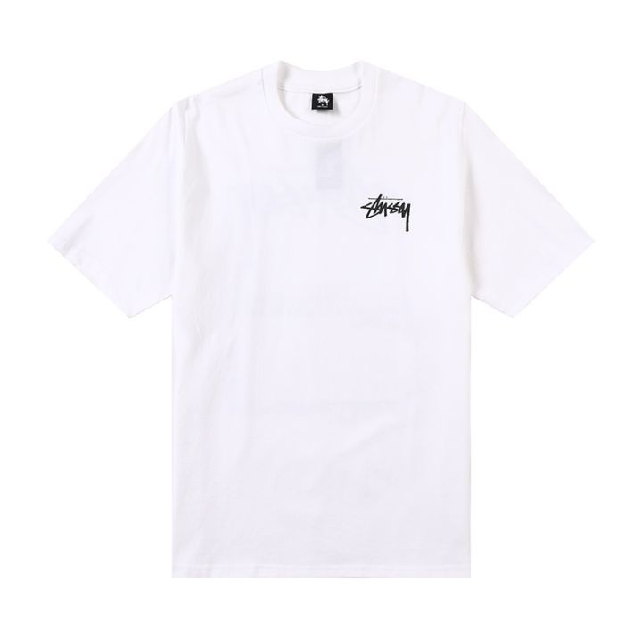 เสื้อยืดผ้าฝ้ายพิมพ์ลาย-เสื้อยืดแขนสั้น-ผ้าฝ้าย-พิมพ์ลายดอกไม้-stussy-line-q414