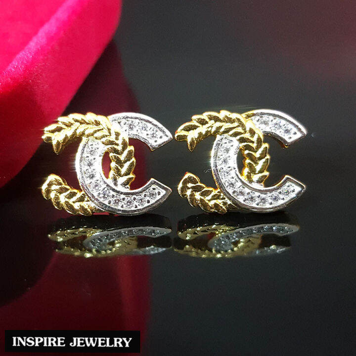 inspire-jewelry-ต่างหู-ฝังเพชร-งานจิวเวลลี่-หุ้มทองแท้-100-24k-สวยหรู-พร้อมถุงกำมะหยี่