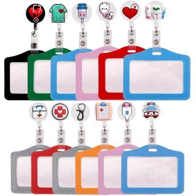 Cartoon Nurse Doctor Hospital Medical Retractable Badge Reel Dress Clips Brooches With Tags Leather PU ID Name Card Holders Gift