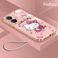 เคส Vivo Y36 V2247ชุบทองเรียบง่ายสุดหรูเคสโทรศัพท์ Hello Kitty เคสซิลิโคน TPU นิ่ม