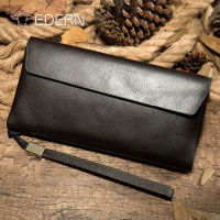 ร้อน, ร้อน★EDERN Luxury Wallet for Men Genuine Leather Business Clutch Bag Anti-magnetic Long Wallets Retro Purse Card Holder Phone Wallet