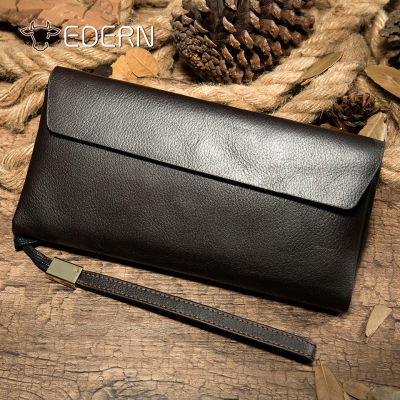 TOP☆EDERN Luxury Wallet for Men Genuine Leather Business Clutch Bag Anti-magnetic Long Wallets Retro Purse Card Holder Phone Wallet