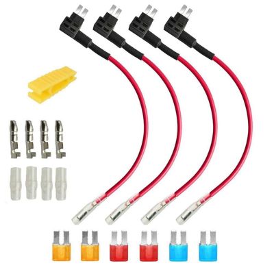 4Pcs 12V-24V Add-A-Circuit Micro2 Fuse Tap, Piggy Back Blade Fuse Holder With Wire Harness