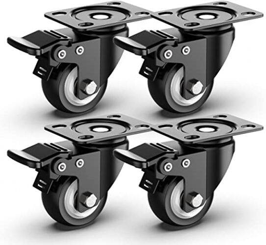 【With Brake】4PCS Heavy Duty Caster Wheels Furniture Mute Soft Rubber