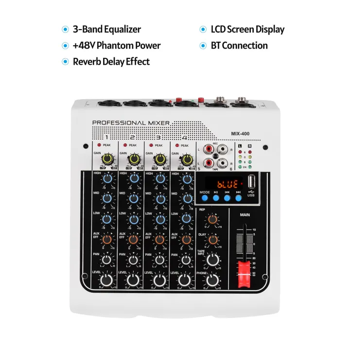 MIX400 Professional 6Channel Audio Mixer Mixing Console 3Band EQ