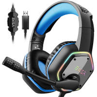 EKSA Headphone Gaming E1000สำหรับ PC/PS4/PS5รอบทิศทาง7.1ชุดหูฟังเล่นเกมหูฟังเชื่อมต่อ USB RGB กับไมค์ตัดเสียงรบกวน