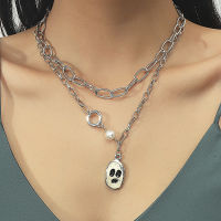 Sanhe ฮาโลวีน Creative Grimace สร้อยคอจี้ Retro Double Clavicle Chain หญิง Accessories