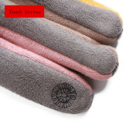 Winter Female Single Layer Warm Cashmere Full Finger Button Cycling Mittens Women Suede Leather Touch Screen Driving Gloves J23