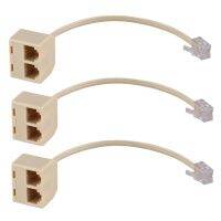 3X RJ11 6P4C 2 Way Outlet Telephone Jack Line Splitter Adapter Beige