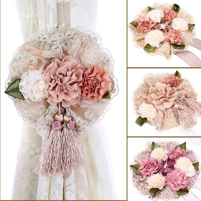 【LZ】 1 Pack Curtain Tieback with Delicate Tassels Curtain Holdbacks with Fake Flower Fabric Curtain Strap Home Window Decoration