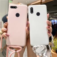 {OLI STUDIO} Candy สีซิลิโคนสายคล้องกรณีสำหรับ Huawei Y9 Y7 Y6 Y5 Prime Pro Y9prime Y7prime 2019Soft Tpu Mattecover