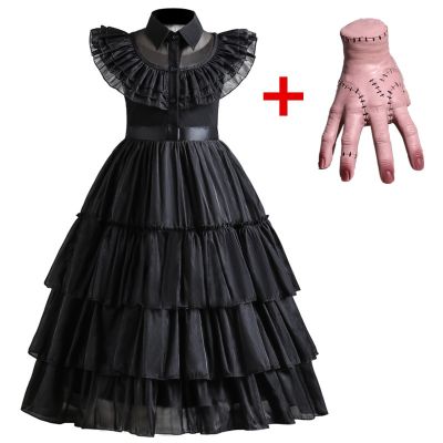 ชุดเดรสสีดำแนวกอธิคสำหรับเด็กชุดคอสเพลย์ชุดเจ้าหญิงวันเดรสปาร์ตี้คาร์นิวัลฮัลโลวีนเด็กสาว