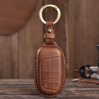 Car Key Case Cover Leather 3 Button for Jeep Grand Cherokee Chrysler 300C Renegade Fiat Freemont 2018 Keyring Shell