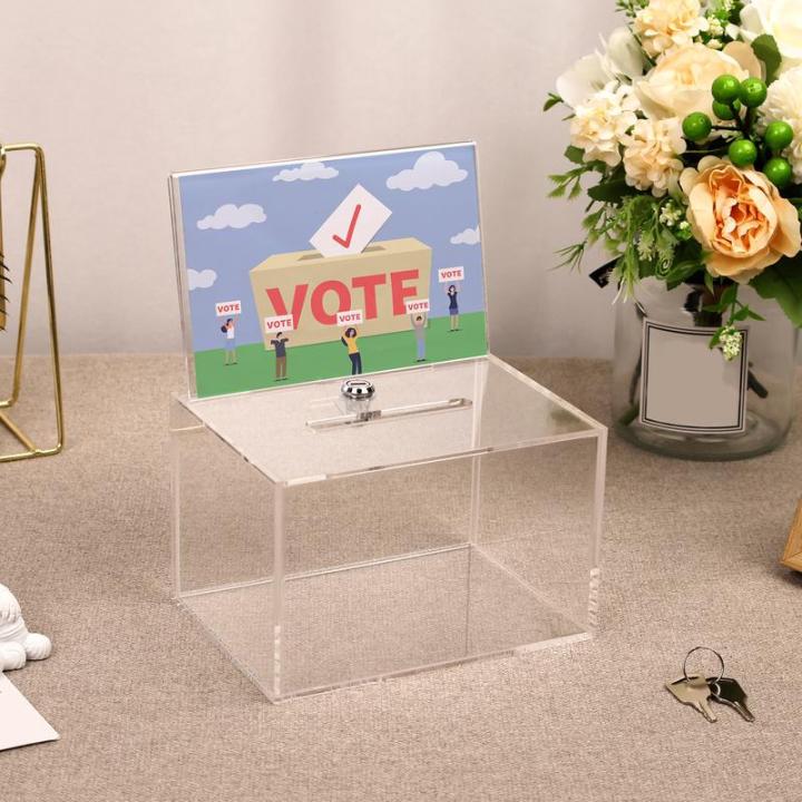 Acrylic Donation Box With Lock Clear Ballot Box With Sign Holder ...